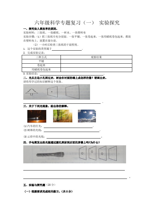 六年级科学专题复习(一) 科学实验探究