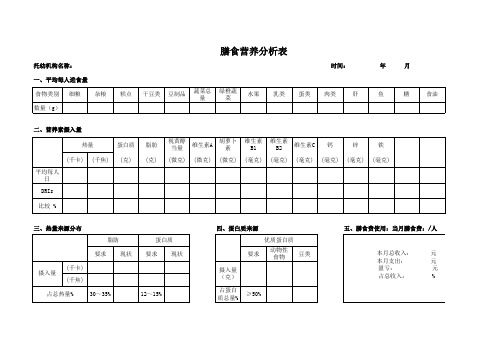 幼儿园托儿所膳食营养分析表