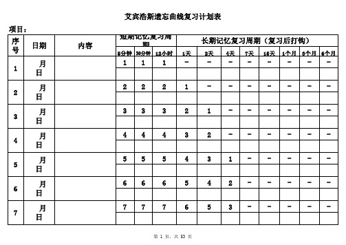 艾宾浩斯记忆表格(一周一页标记版)