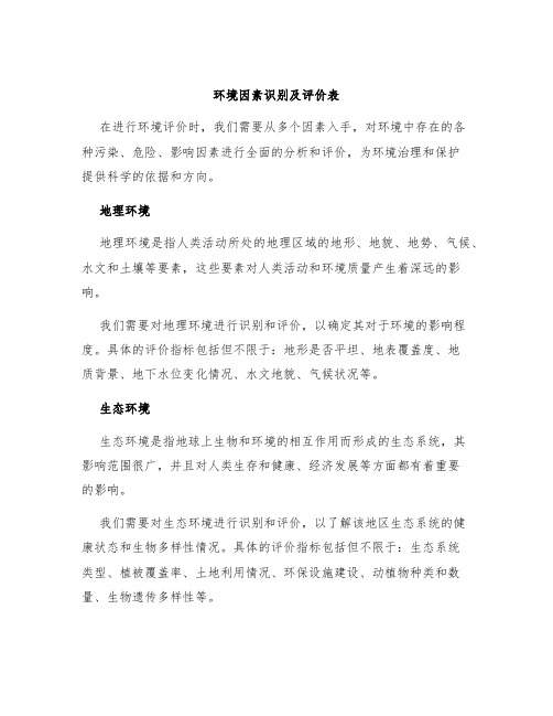 环境因素识别及评价表