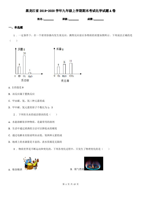 黑龙江省2019-2020学年九年级上学期期末考试化学试题A卷