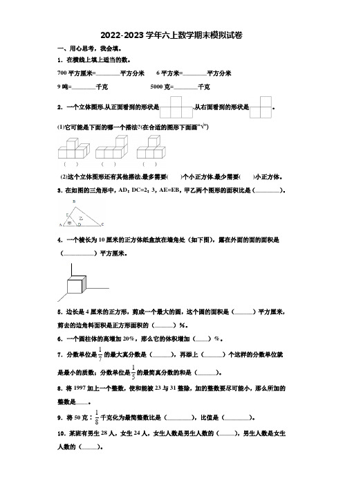 2022年烟台市福山区六年级数学第一学期期末学业水平测试试题含解析