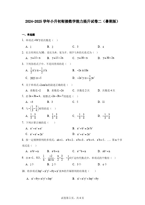 2024-2025学年小升初衔接数学能力提升试卷二)