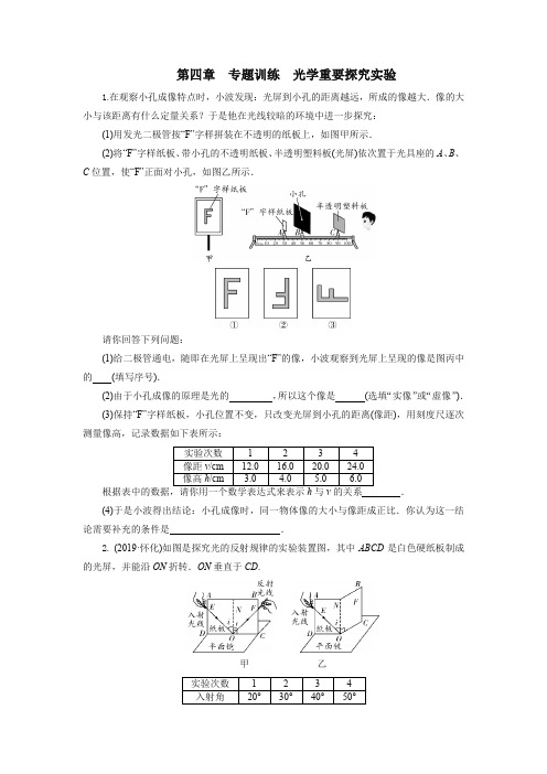 2020年秋季人教版八年级物理上册第四章光现象专题训练光学重要探究实验