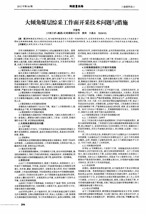 大倾角煤层综采工作面开采技术问题与措施