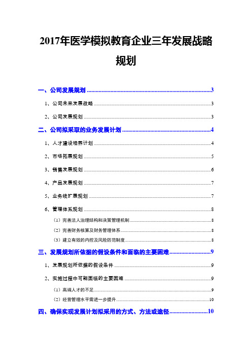 2017年医学模拟教育企业三年发展战略规划