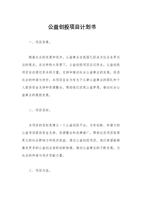 公益创投项目计划书