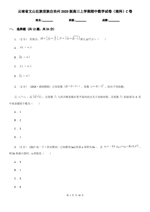 云南省文山壮族苗族自治州2020版高三上学期期中数学试卷(理科)C卷