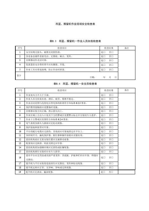 吊篮、擦窗机作业现场安全检查表