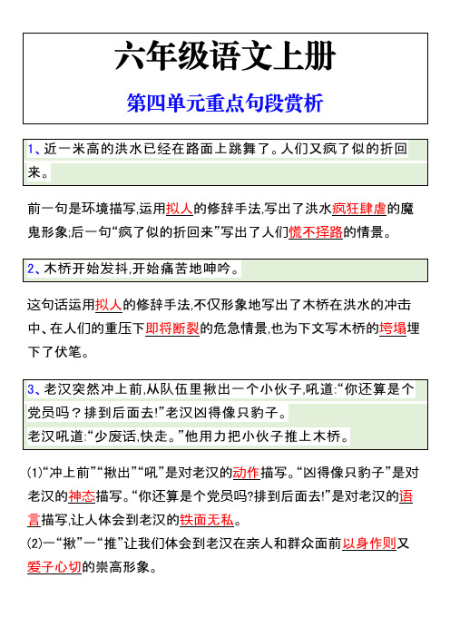 六年级语文上册第四单元重点句段赏析