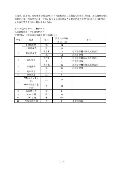 第三方无损检测价格表