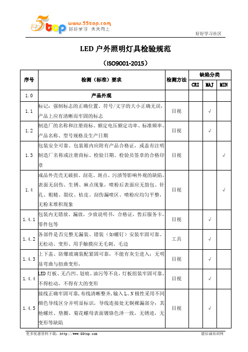 LED户外照明灯具检验规范