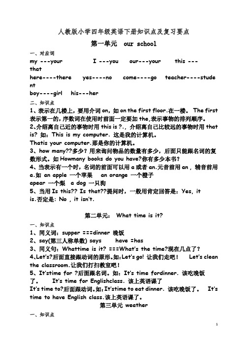 人教版小学四年级英语下册语法知识点