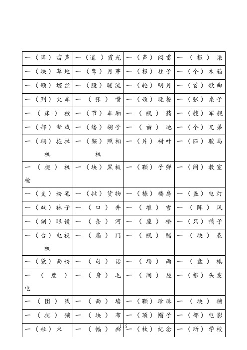 最新小学一年级语文量词大全