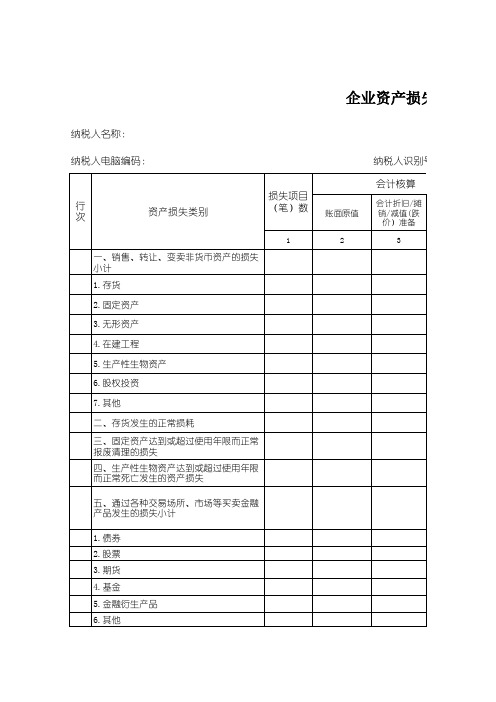 企业资产损失税前扣除清单申报汇总表