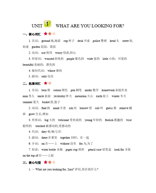 北京课改版英语六年级下册 Unit 1 What are you looking for 知识清单