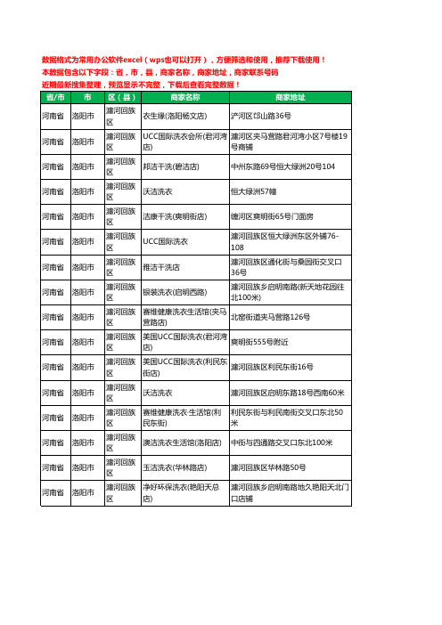 2020新版河南省洛阳市瀍河回族区洗衣店工商企业公司商家名录名单联系电话号码地址大全16家