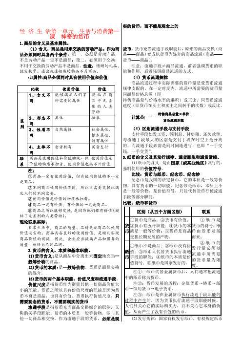 高中政治 经济一轮复习讲义教案 新人教版必修1