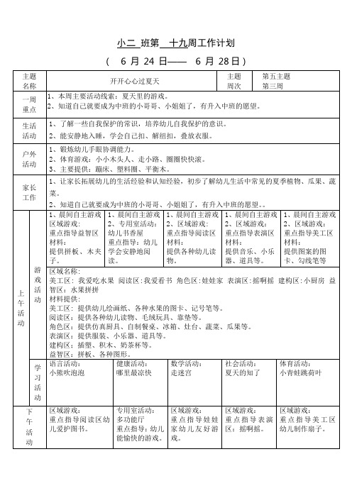 小二班第十九周工作计划