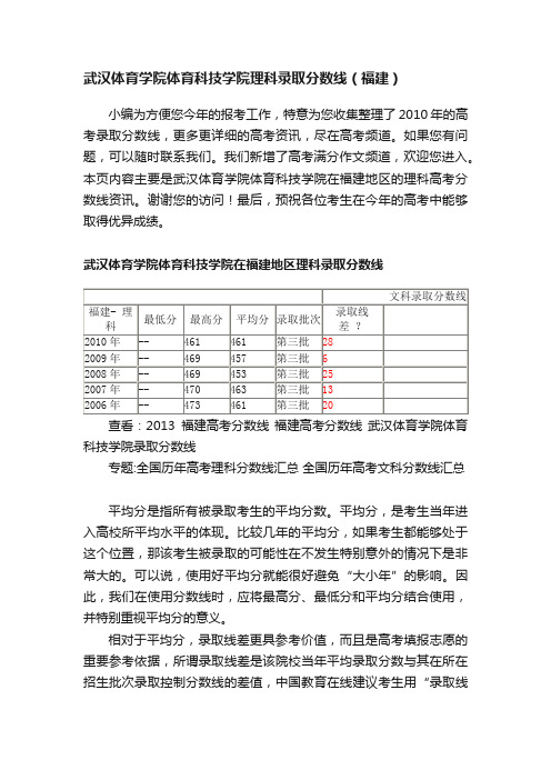 武汉体育学院体育科技学院理科录取分数线（福建）