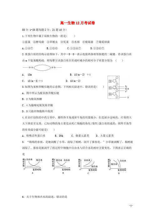 江西省南城县第一中学高一生物上学期12月月考试题(无答案)