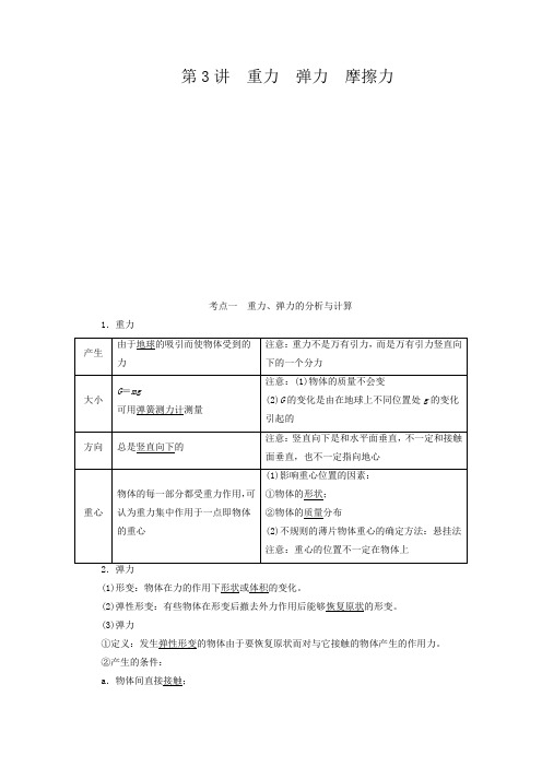 衡水中学2021届高考物理一轮复习讲义： 第3讲  重力弹力摩擦力