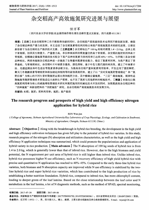 杂交稻高产高效施氮研究进展与展望