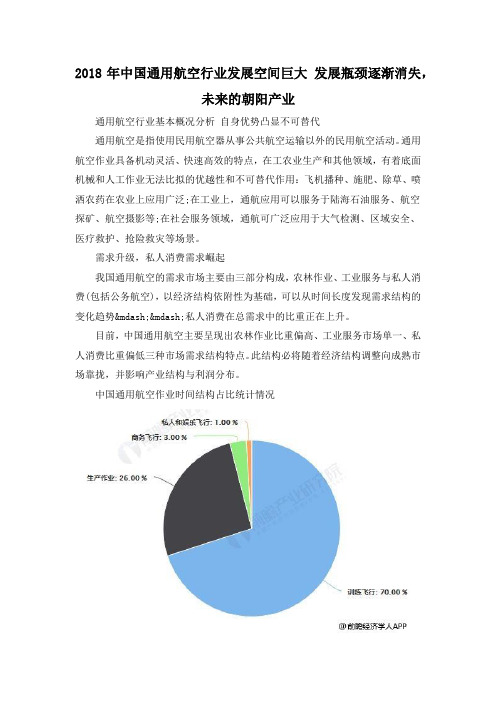 2018年中国通用航空行业发展空间巨大 发展瓶颈逐渐消失,未来的朝阳产业