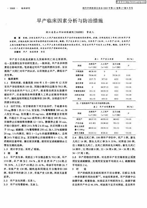 早产临床因素分析与防治措施