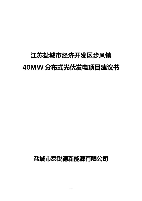 江苏盐城市经济开发区步凤镇40MW分布式光伏发电项目-项目建议书