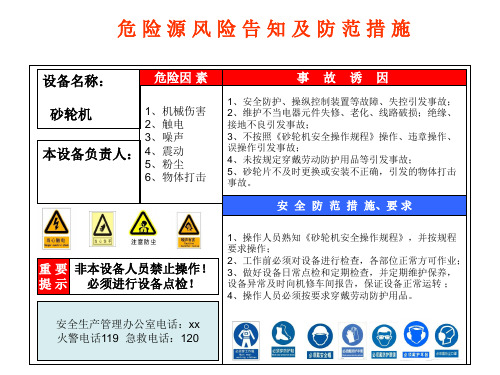 砂轮机现场危险源风险点安全告知卡、告知牌