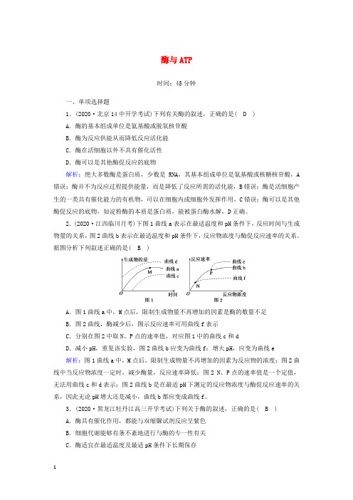 山东专用2021高考生物一轮复习第三单元细胞的能量供应和利用第8讲酶与ATP课时作业含解析