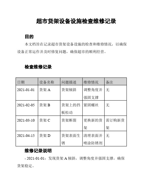 超市货架设备设施检查维修记录