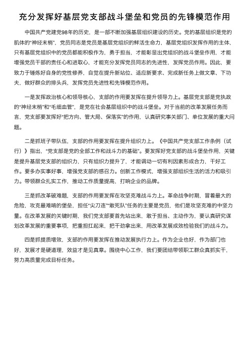 充分发挥好基层党支部战斗堡垒和党员的先锋模范作用