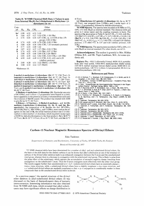 Carbon-13 Nuclear Magnetic Resonance Spectra of Divinyl Ethers