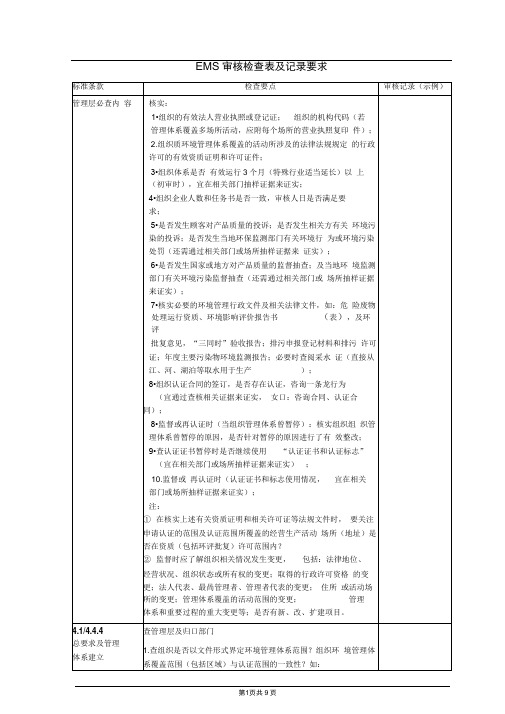 EMS审核检查表及记录要求