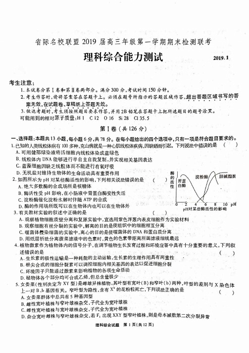 安徽省安庆一中、山西省太原五中等五省六校2019届高三上学期期末联考理科综合试题