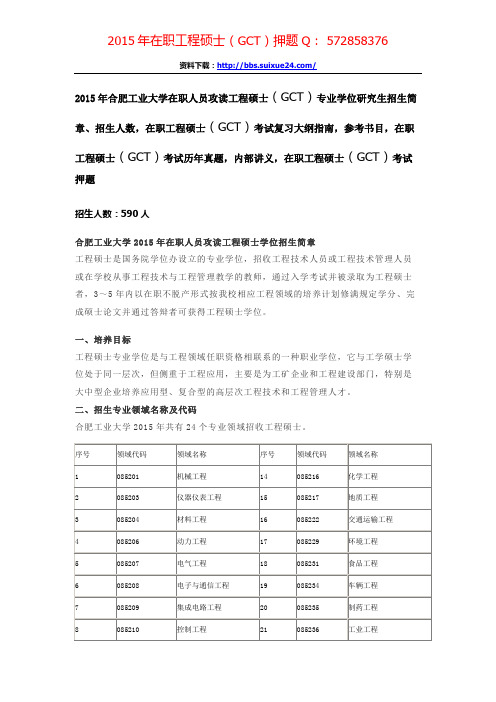 合肥工业大学在职人员攻读工程硕士专业学位研究生招生简章、招生人数,参考书目,内部讲义,押题