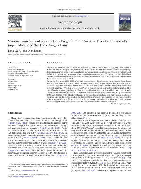 Seasonal variations of sediment discharge from the Yangtze River