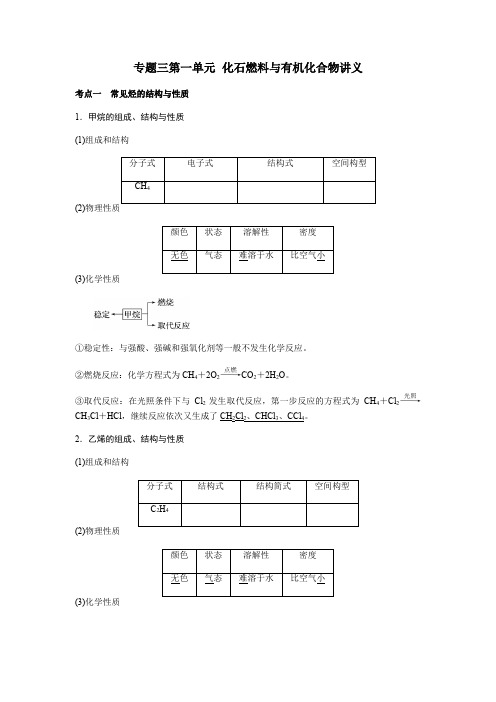 苏教版化学必修二专题三第一单元化石燃料和有机化合物讲义(无答案)