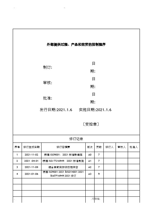 外部提供过程、产品和服务的控制程序