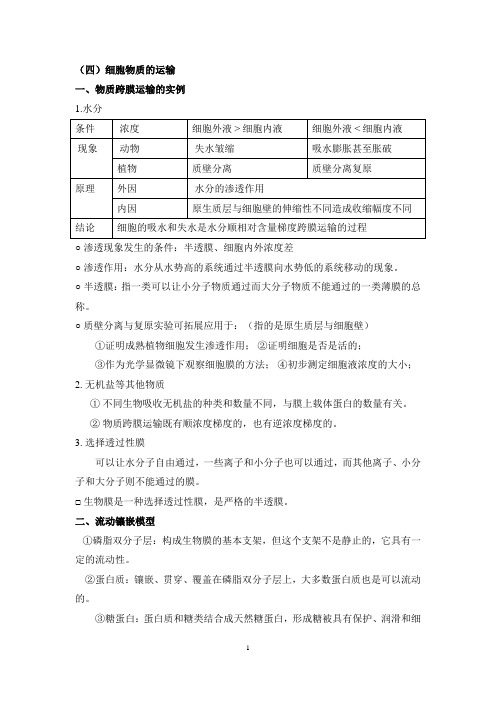 高中生物必修一第四章(知识点+练习)