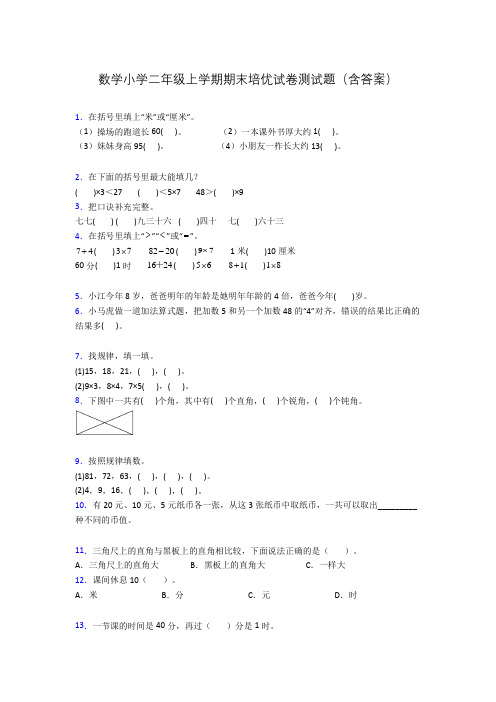 数学小学二年级上学期期末培优试卷测试题(含答案)