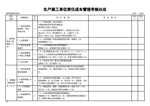 施工单位责任成本管理考核办法