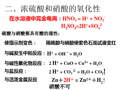 高一化学 必修1 浓硫酸和硝酸