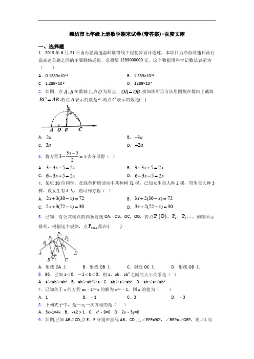 潍坊市七年级上册数学期末试卷(带答案)-百度文库