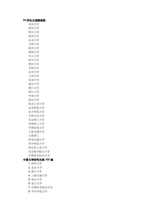 34所自主划线高校