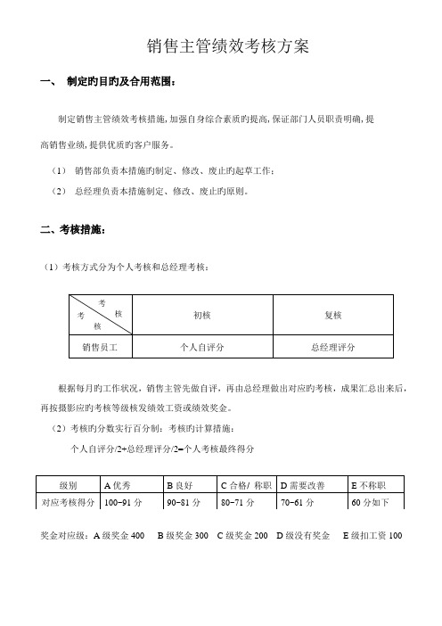 销售主管绩效考核方案