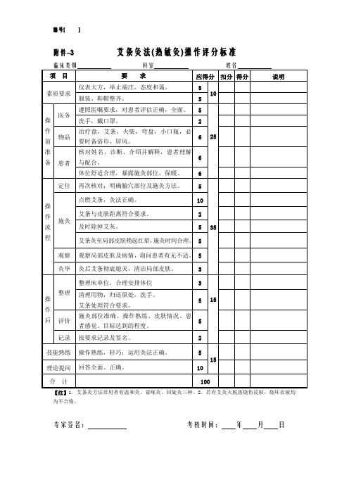 艾条灸法(热敏灸)操作评分标准