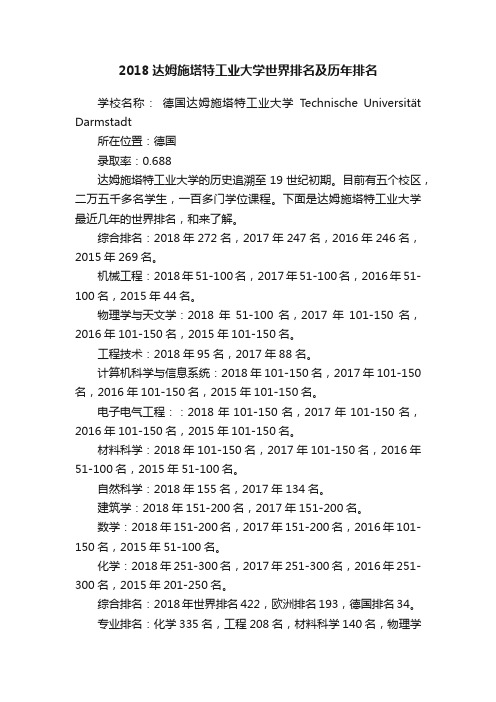 2018达姆施塔特工业大学世界排名及历年排名